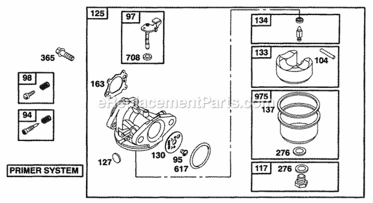 Carburetor Assy Diagram and Parts List for 12T702-0613-99  Briggs and Stratton Engine